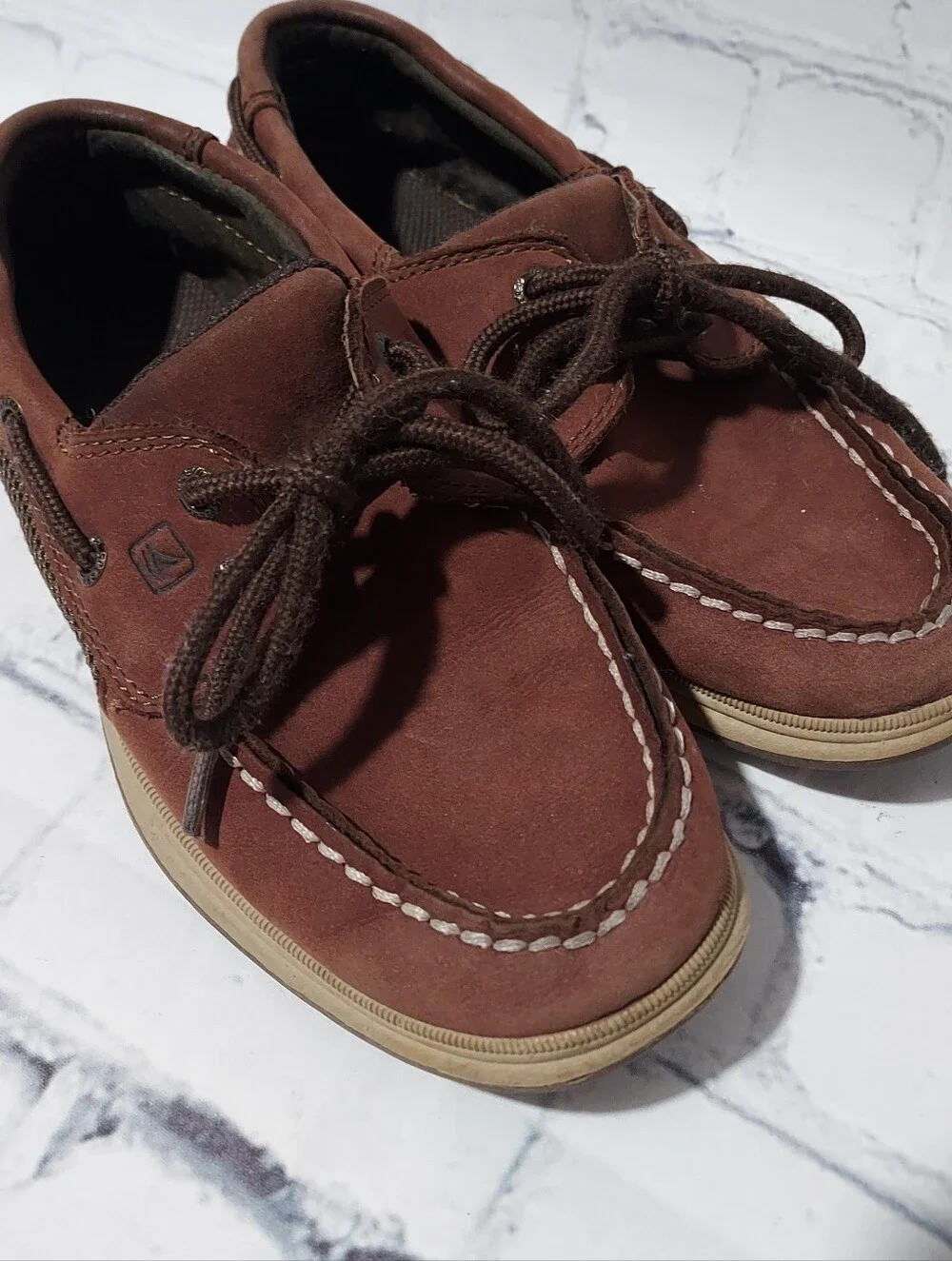 Sperry dark brown boat shoes slip on boys size 1
